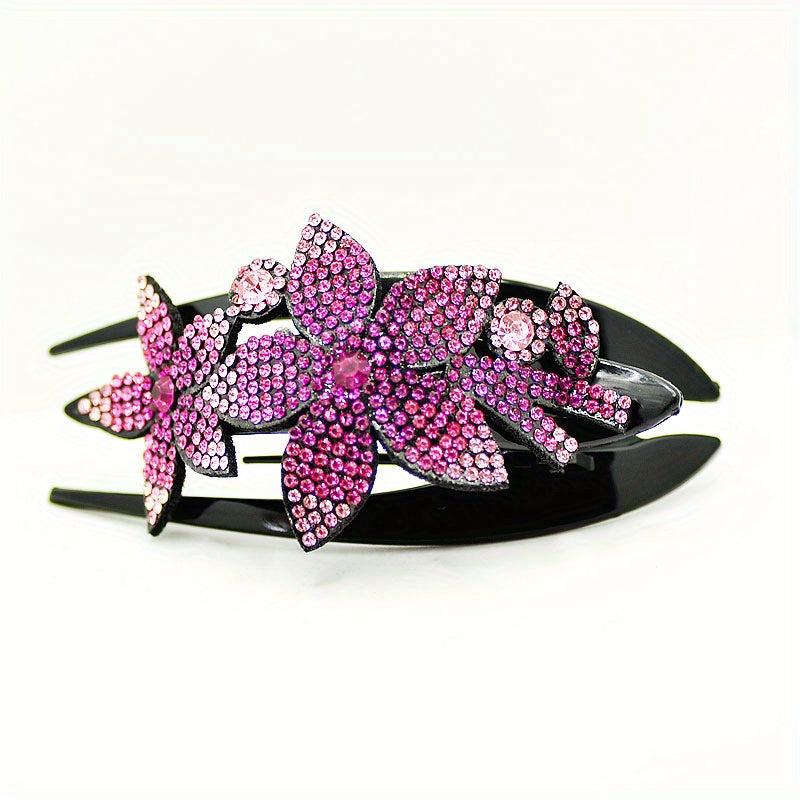 Vintage Rhinestone Flower Hair Clip Ponytail Holder