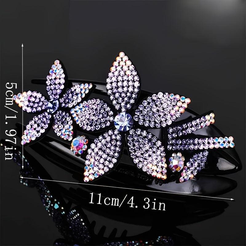 Vintage Rhinestone Flower Hair Clip Ponytail Holder