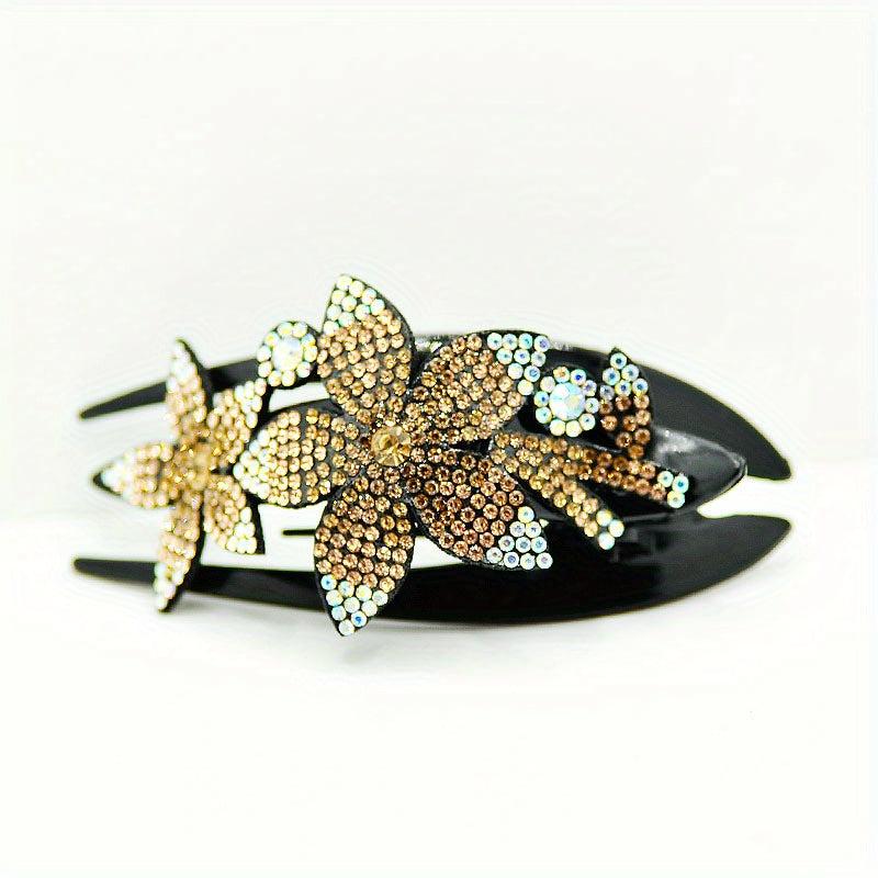 Vintage Rhinestone Flower Hair Clip Ponytail Holder