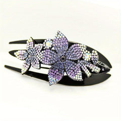 Vintage Rhinestone Flower Hair Clip Ponytail Holder