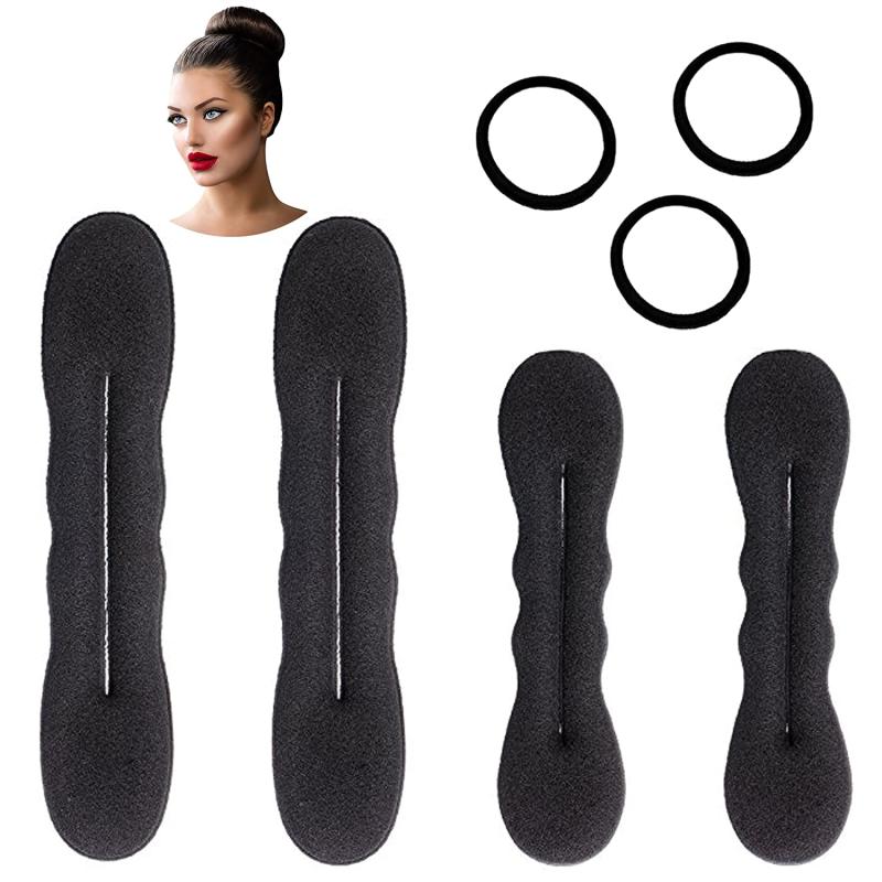 4pcs Solid Hair Bun Maker & 3pcs Hair Tie Elastic Headwear