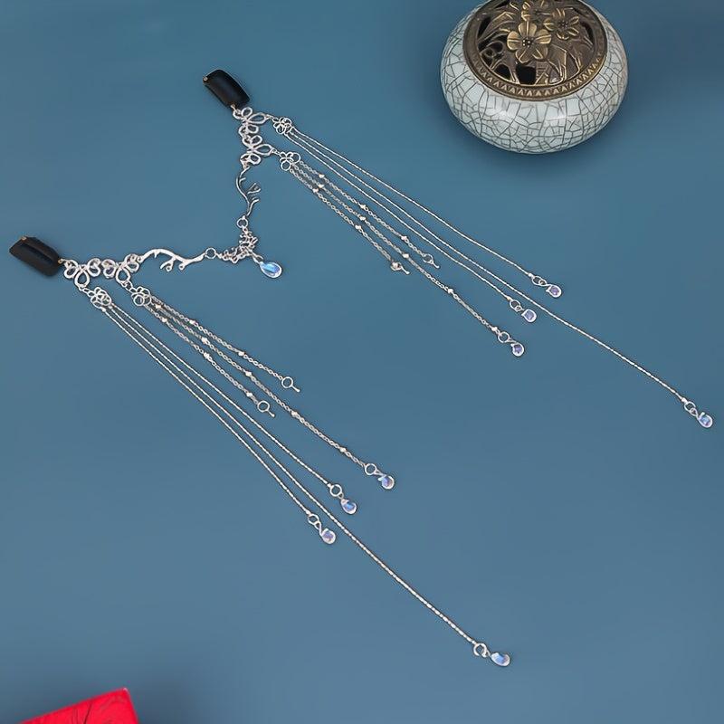 Chinese Vintage Tassel Headpiece Rhinestone Hair Pin