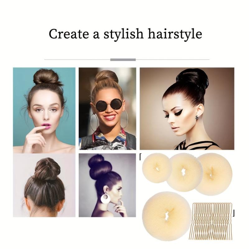 4pcs Hair Bun Shaper Set Donut Bun Maker Blonde 10pcs Bobby Pins
