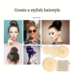 4pcs Hair Bun Shaper Set Donut Bun Maker Blonde 10pcs Bobby Pins