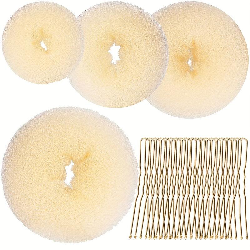 4pcs Hair Bun Shaper Set Donut Bun Maker Blonde 10pcs Bobby Pins