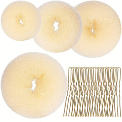 4pcs Hair Bun Shaper Set Donut Bun Maker Blonde 10pcs Bobby Pins