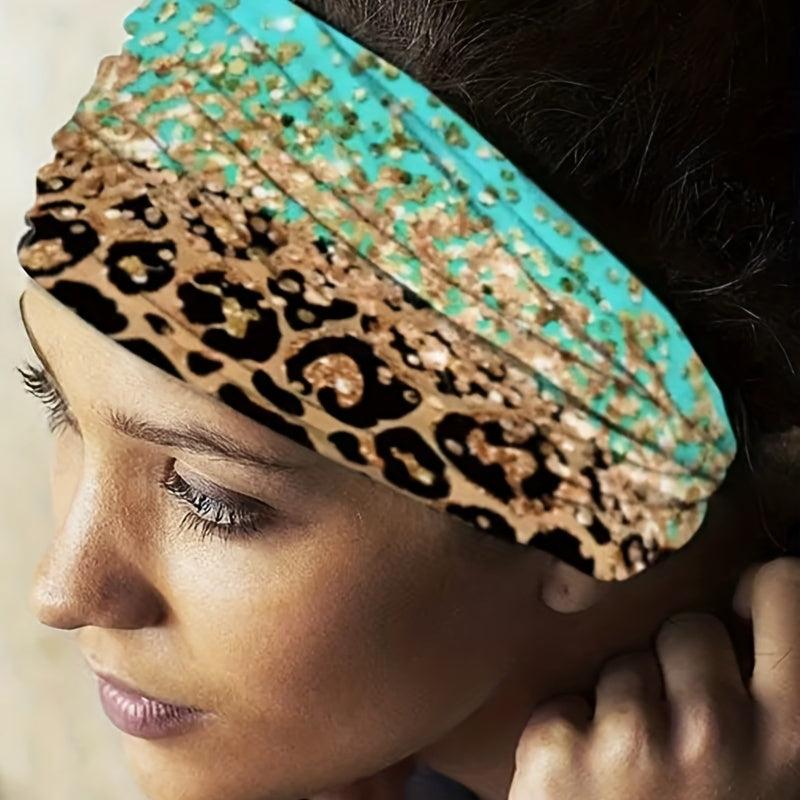 Boho Leopard Print Headband Stretchy Head Hoop Colorful Headdress