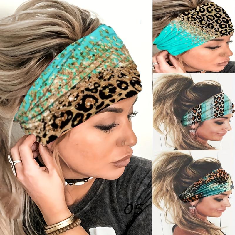 Boho Leopard Print Headband Stretchy Head Hoop Colorful Headdress