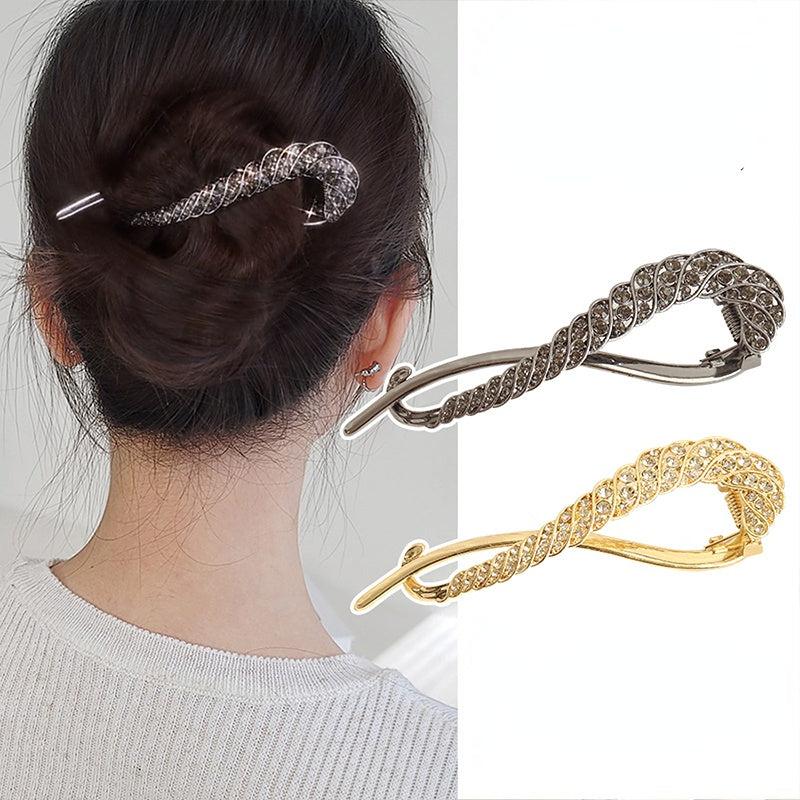 Golden Rhinestone Hair Clip Bun Holder Twist Clip Hair Accessories
