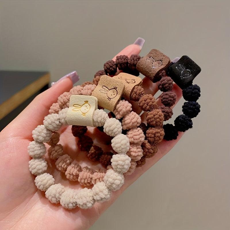 5pcs Plush Rabbit Hair Tie Ponytail Holder Hair Accessories