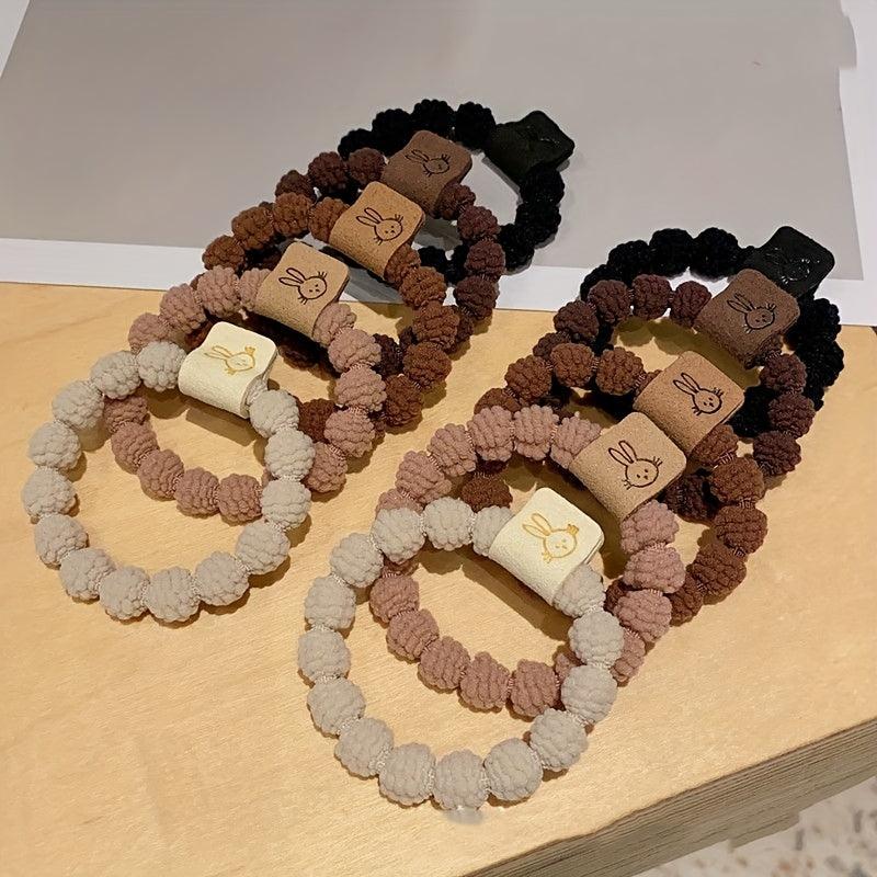 5pcs Plush Rabbit Hair Tie Ponytail Holder Hair Accessories