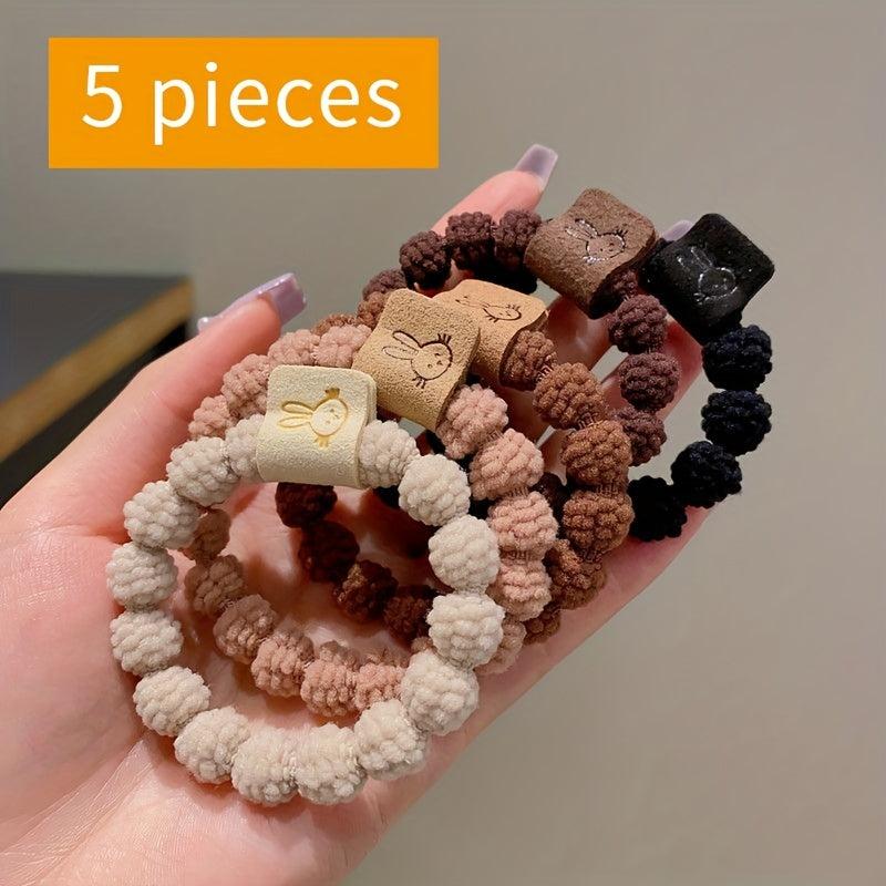 5pcs Plush Rabbit Hair Tie Ponytail Holder Hair Accessories