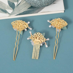 Vintage Faux Pearl Flower Hair Clip U Shaped Hairpin