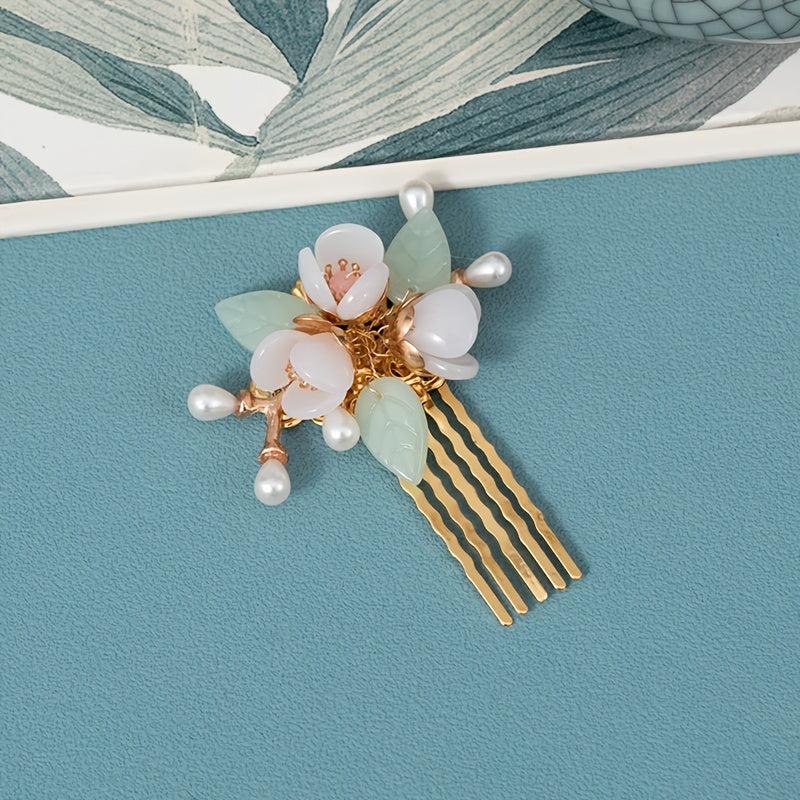 Vintage Faux Pearl Flower Hair Clip U Shaped Hairpin