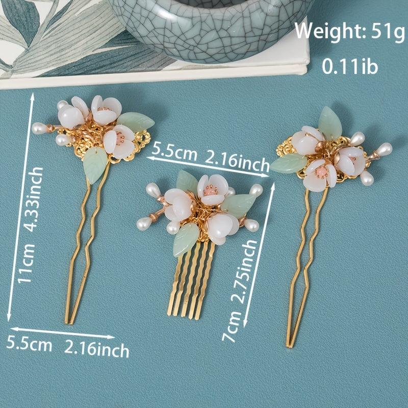 Vintage Faux Pearl Flower Hair Clip U Shaped Hairpin