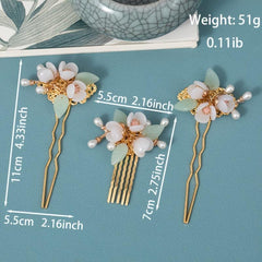 Vintage Faux Pearl Flower Hair Clip U Shaped Hairpin