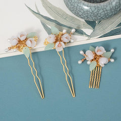 Vintage Faux Pearl Flower Hair Clip U Shaped Hairpin
