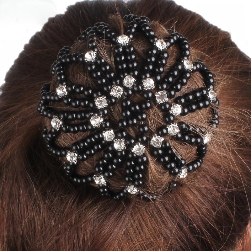 Pearl Rhinestone Hair Snood Net Ballet Bun Hair Covers