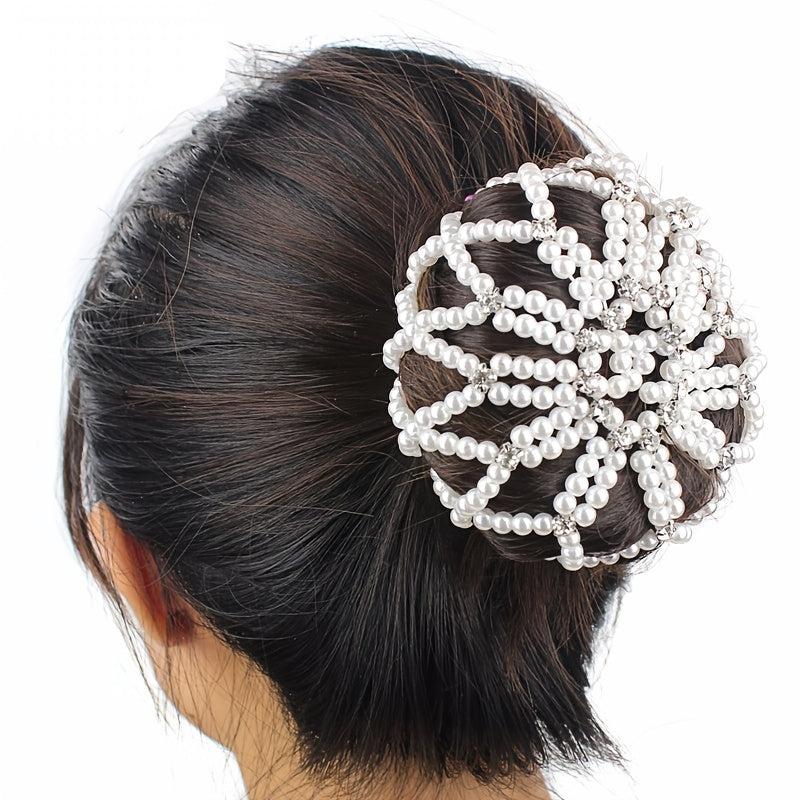Pearl Rhinestone Hair Snood Net Ballet Bun Hair Covers