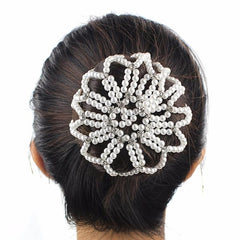 Pearl Rhinestone Hair Snood Net Ballet Bun Hair Covers