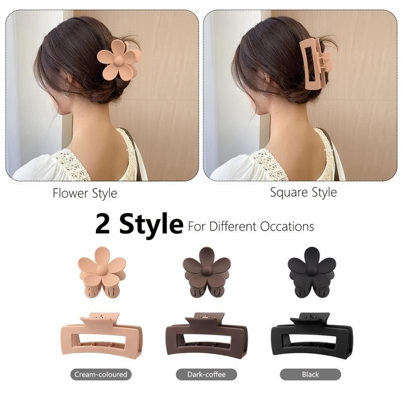 6pcs Large Rectangle Hair Claw Clips Matte Flower Hair Clips For Women