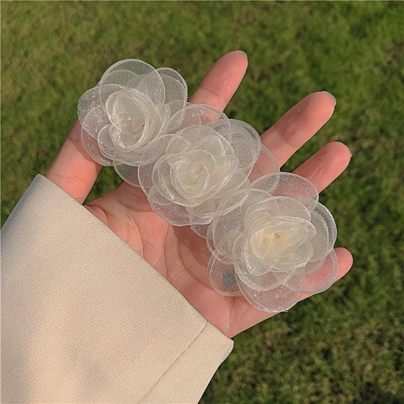 Mesh Rose Flower Hair Clip Tulle Floral Barrettes Wedding Hair Accessories