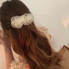 Mesh Rose Flower Hair Clip Tulle Floral Barrettes Wedding Hair Accessories