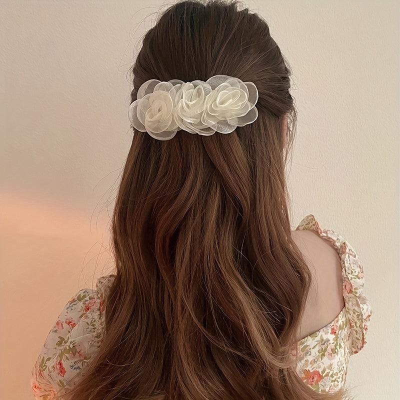 Mesh Rose Flower Hair Clip Tulle Floral Barrettes Wedding Hair Accessories