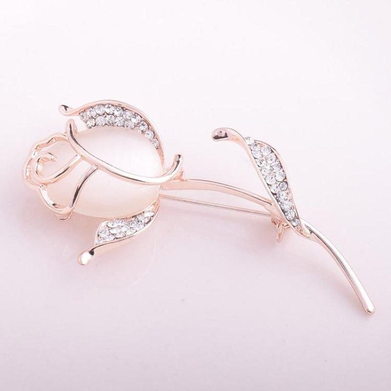 Crystal Rose Flower Golden Brooches Pins Corsage Scarf Clips