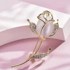 Crystal Rose Flower Golden Brooches Pins Corsage Scarf Clips