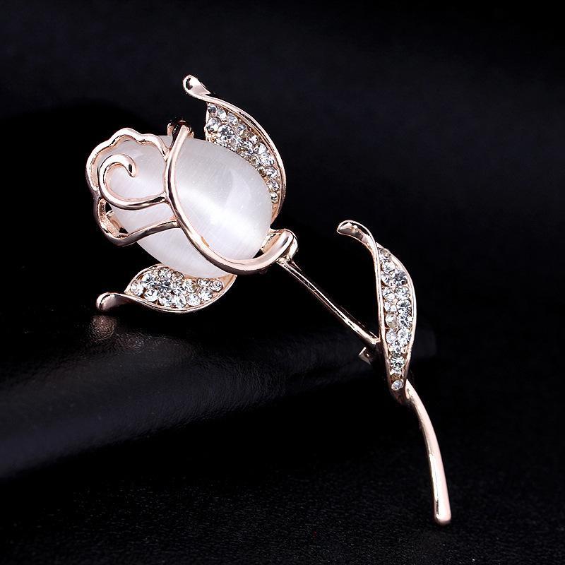 Crystal Rose Flower Golden Brooches Pins Corsage Scarf Clips