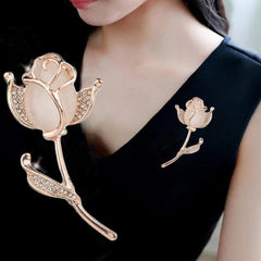 Crystal Rose Flower Golden Brooches Pins Corsage Scarf Clips