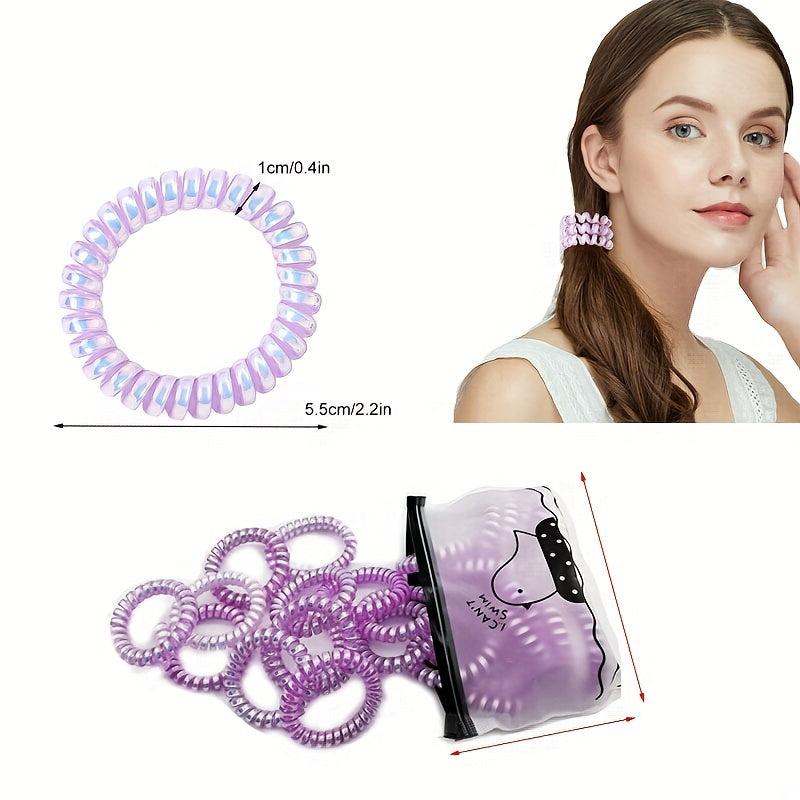 10pcs Spiral Hair Tie Holographic Hair Rope Elastic Hair Ring Y2K