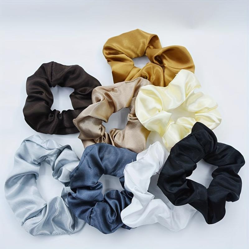 10pcs Large Satin Scrunchie Hair Tie Solid Silky Hair Rope
