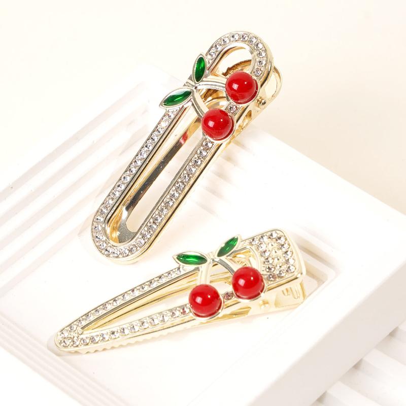 2pcs Sweet Cherry Hair Clips Rhinestone Hair Barrettes Hairpins Hair Accessories