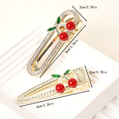 2pcs Sweet Cherry Hair Clips Rhinestone Hair Barrettes Hairpins Hair Accessories