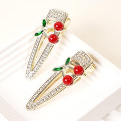 2pcs Sweet Cherry Hair Clips Rhinestone Hair Barrettes Hairpins Hair Accessories