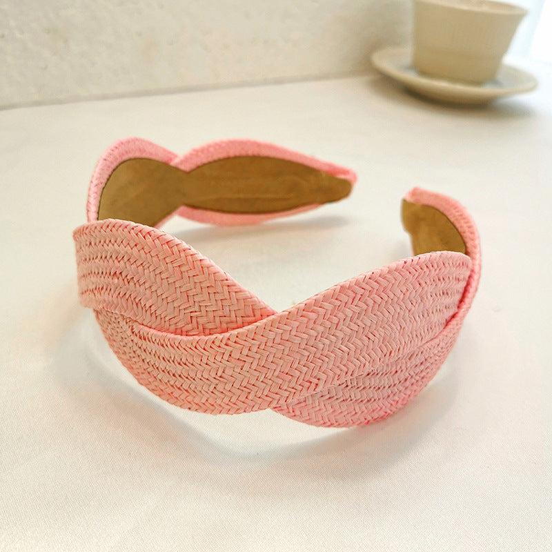 Boho Straw Knitted Twist Headband Wide Brimmed Hair Band for Women Girls