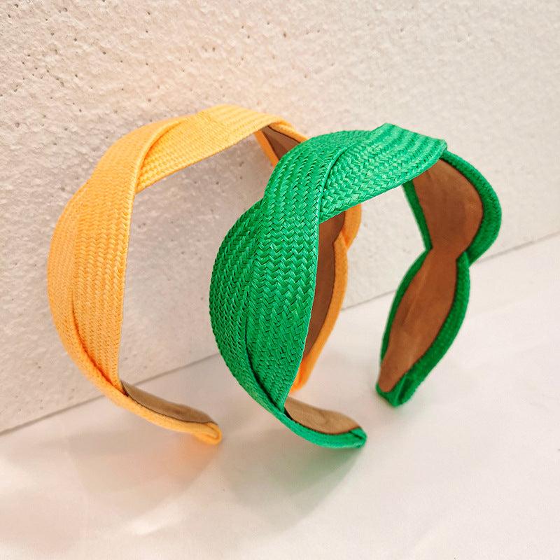 Boho Straw Knitted Twist Headband Wide Brimmed Hair Band for Women Girls