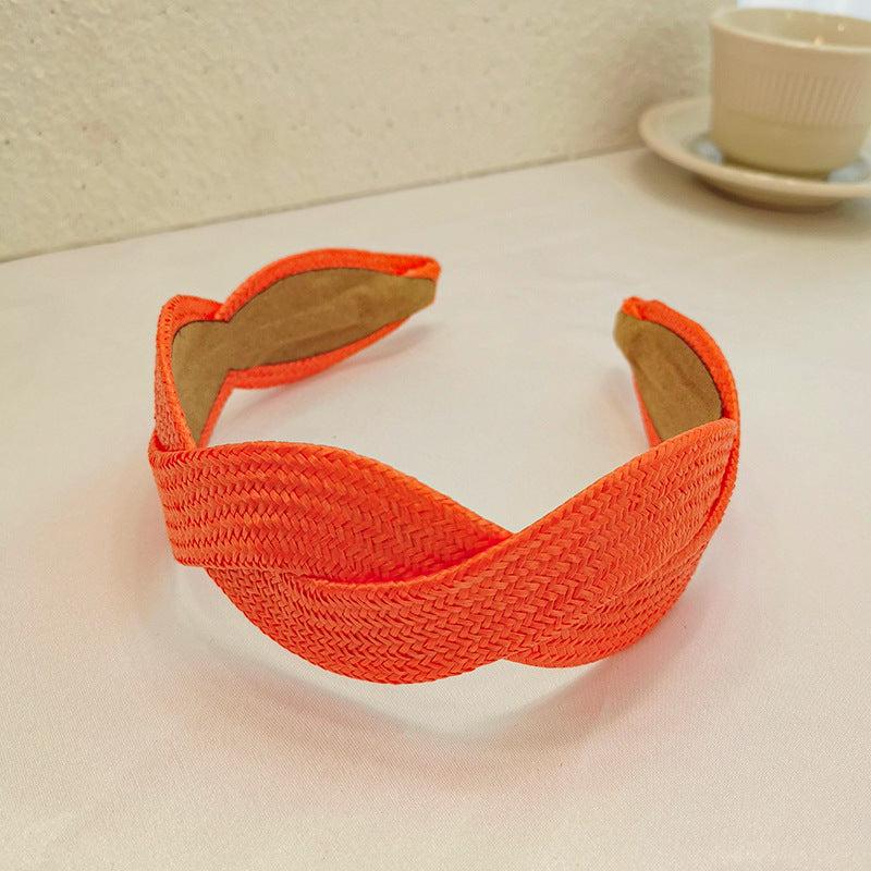 Boho Straw Knitted Twist Headband Wide Brimmed Hair Band for Women Girls