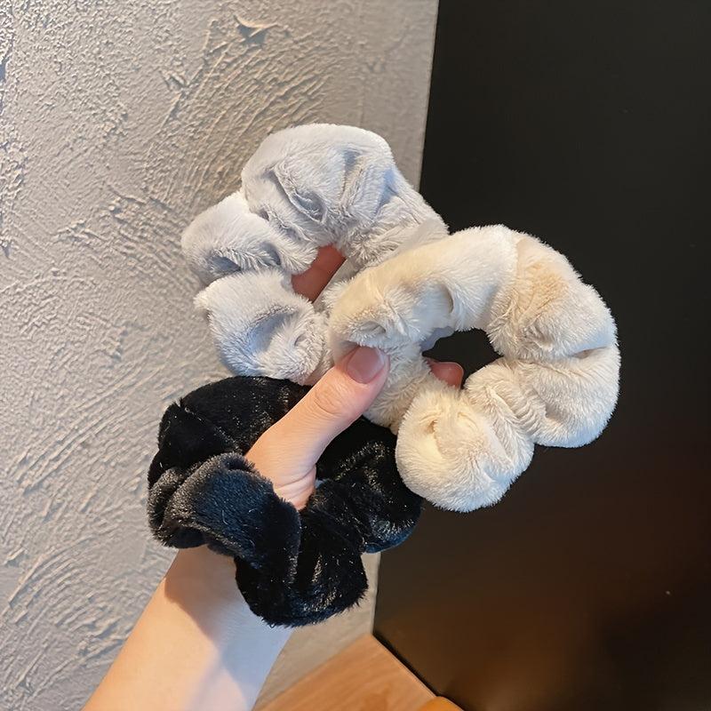 Faux Fur Scrunchies Pom Hair Elastics 9pcs