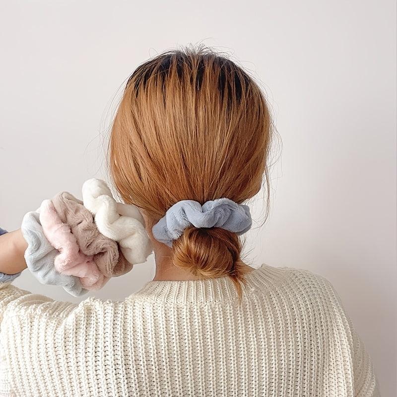 Faux Fur Scrunchies Pom Hair Elastics 9pcs