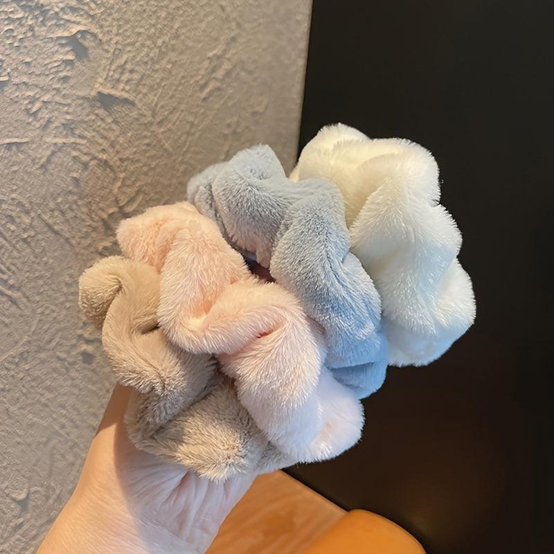 Faux Fur Scrunchies Pom Hair Elastics 9pcs