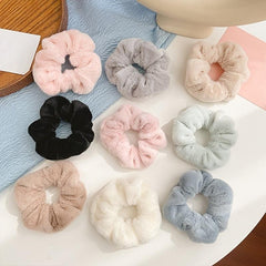 Faux Fur Scrunchies Pom Hair Elastics 9pcs