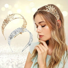 Golden Alloy Leaves Tiara Headband Hair Hoop for Daily Weeding Party Use