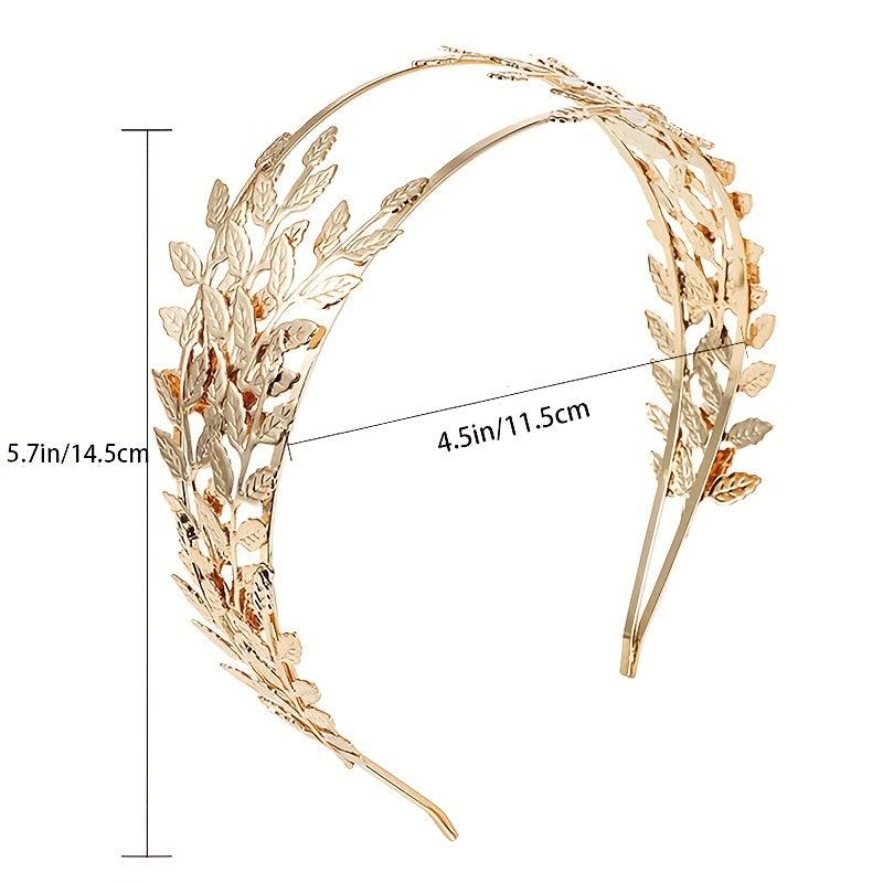 Golden Alloy Leaves Tiara Headband Hair Hoop for Daily Weeding Party Use
