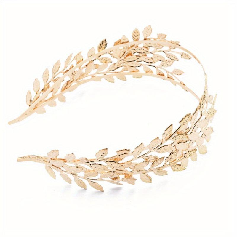 Golden Alloy Leaves Tiara Headband Hair Hoop for Daily Weeding Party Use