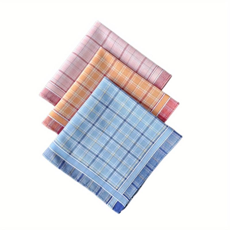 3pcs Plaid Handkerchief Classic Printed Soft Hankies Sweat Absorbent