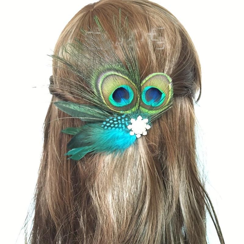 Peacock Feather Hair Clip Ornament Western Style Hair Accessories