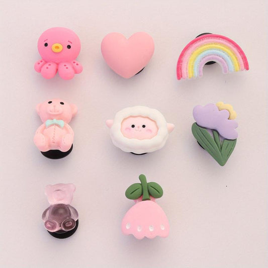 8 Pcs Pink Bunny Shoe Charms Clogs Accessories